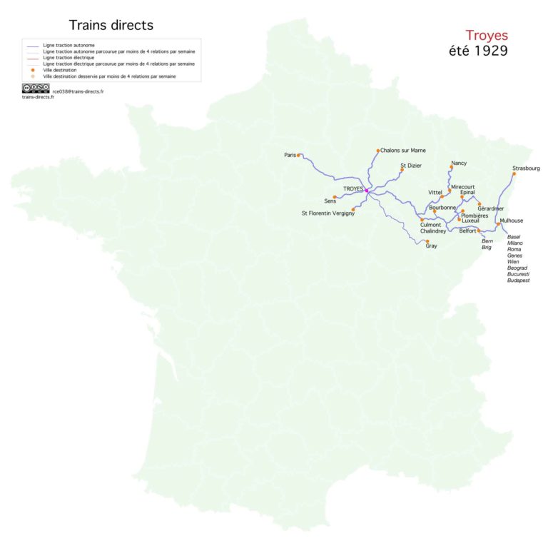 Trains directs au départ de Troyes, consultez l'étude et les cartes