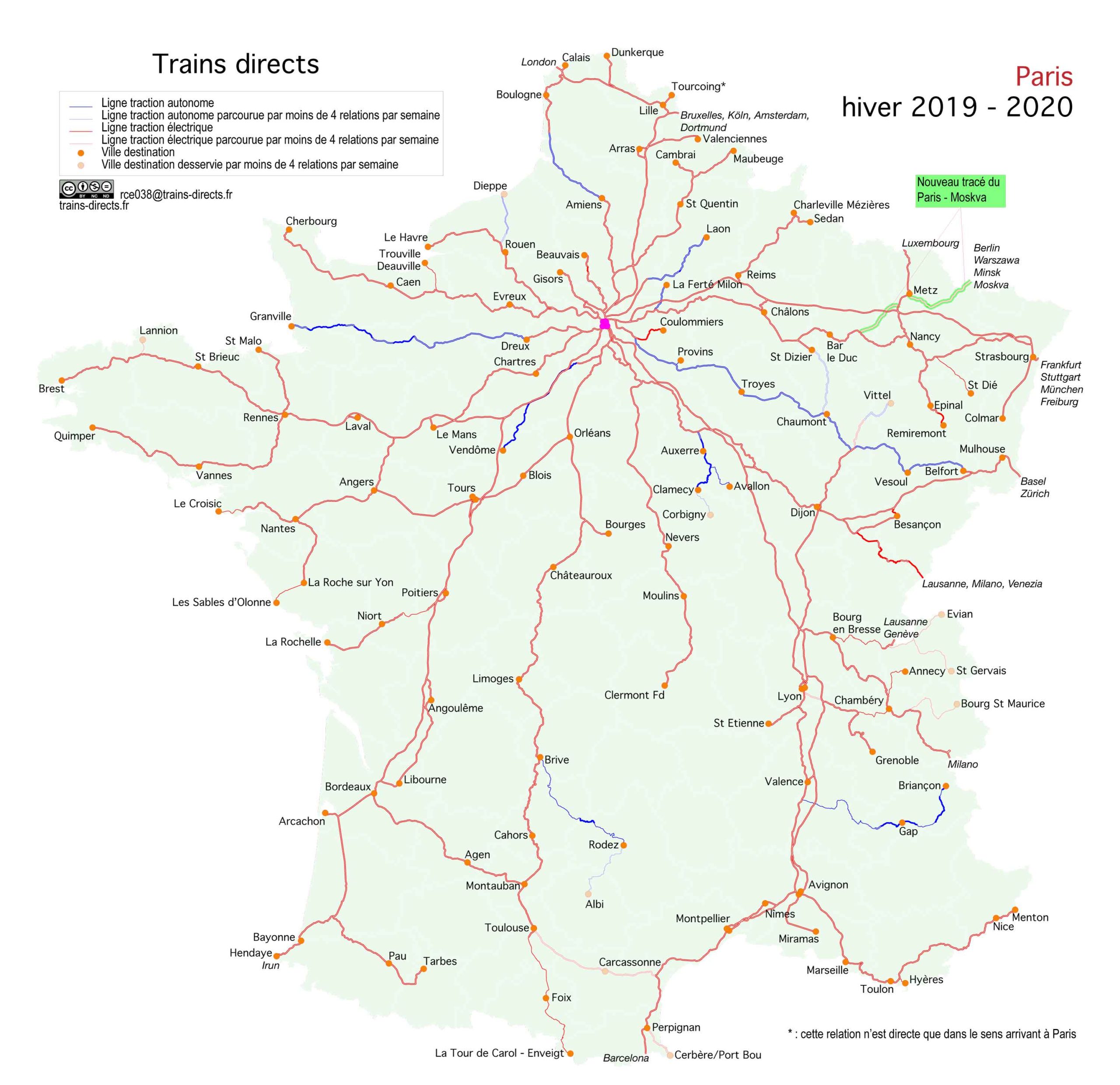 Carte Des Trains Directs Au D part De Paris En 2020